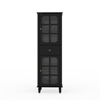 Storage Cabinet, Freestanding Curio Cabinet With Grid Doors & Drawer, Pantry Display Cabinet For Kitchen