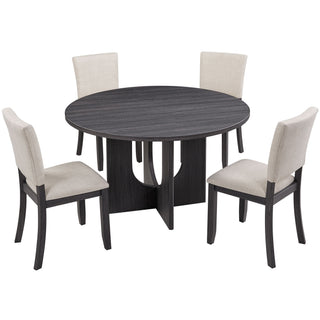 Round Dining Set With 4 Upholstered Dining Chairs