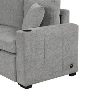 Sectional Sofa Convertible Pull-Out Bed With Storage Ottoman & USB Ports