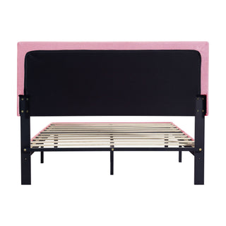 Modern Upholstered Platform Bed Frame With Button Tufted Fabric Headboard