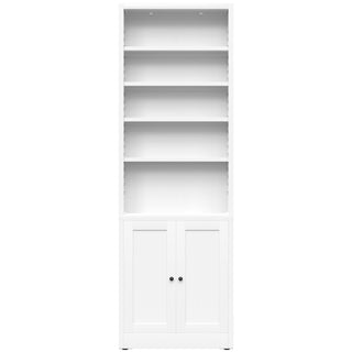 Bookcase Tall 5-Tier Adjustable Storage Shelf With Door Deep - White