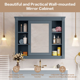 Wall Mounted Bathroom Storage Cabinet With Mirror, Cabinet With 6 Open Shelves And Adjustable Interior