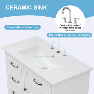 Modern Bathroom Vanity With Sink Top, 4 Drawers And 1 Soft-Close Door