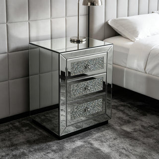 3 Drawer Nightstand With Glass Accents, Bedside Table For Bedroom - Silver