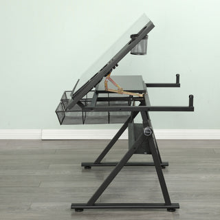 Adjustable Tempered Glass Drafting Printing Table With Chair