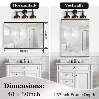 Rectangular Bathroom Mirror Square Angle Metal Frame Wall Mounted Hanging Plates Wall Mount Mirror For Bathroom (Horizontal & Vertical)