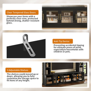 All-In-One Entertainment Center With Bookshelves & Tempered Glass Doors, TV Console Unit For Living Room