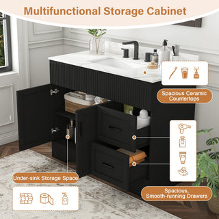 Bathroom Vanity Set, Fluted Cabinet, 3 Faucet Holes, Sink Included - Black