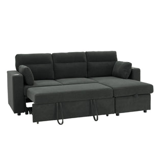 Convertible L - Shaped Sectional Sofa Bed With Storage Chaise, Cup Holders