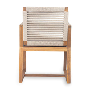Acacia Wood Outdoor Dining Chairs (Set of 2) With Rope Design Back And Arms, Washable Cushion - Light Brown