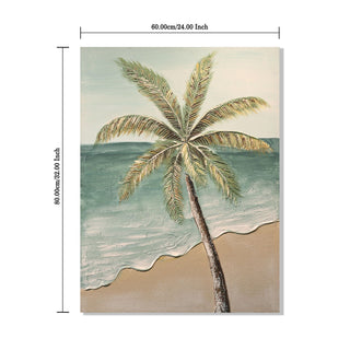 Palm Tree Wall Art, Beach Canvas Painting With Accents, Hand Painted Textured Tropical Decor (Set of 2) - Aqua Blue
