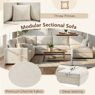 Modular 5 Seat U-Shape Sectional Sofa With Chaise Lounge, Built In Cup Holders And Storage Drawer