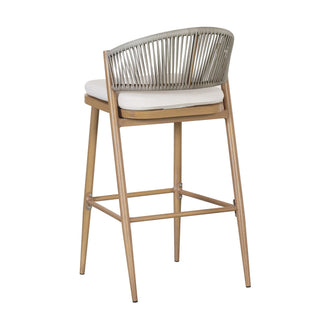 Outdoor Bar Height Metal Frame Counter Stools With Scallop Shaped Backrest & Water Resistant Cushions