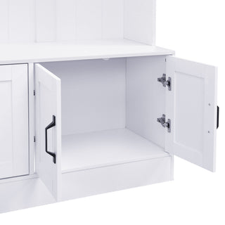 Tall Hall Tree With Shoe Storage, 4 In 1 Entryway Bench With 6 Cabinets, 4 Coat Hooks & Adjustable Shelf For Hallway - White