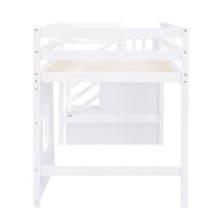 Loft Bed With Storage Staircase, Window & LED Light