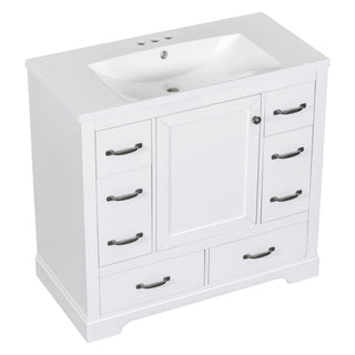 Modern Bathroom Vanity With Sink, 6 Drawers, Adjustable Shelf