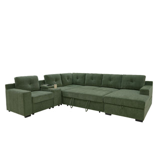 U - Shape Sectional Pull Out Bed With Console, Storage, And USB Charging