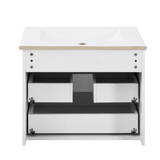 Wall Mounted Floating Cabinet With Double Drawer, Rectangular Sink