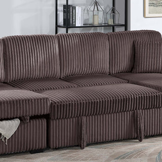 Convertible Sectional, Storage Chaises, Pull Out Middle Section - Chocolate