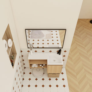 L-Shaped Wall Mounte Floating Bathroom Vanity With Integrated Sink