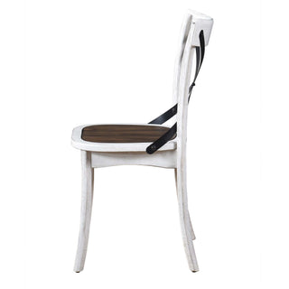 2 Pieces Set Dining Side Chair Rustic Modern Farmhouse Design Retro Design With Metal X Design - Antique Dark Oak / Antique White