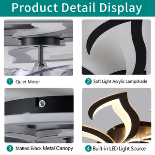 Flower Ceiling Fan With LED Dimmable Light, Flush Mount Ceiling Fan With Remote Control, Low Profile Design, 6 Speeds, Timing Function
