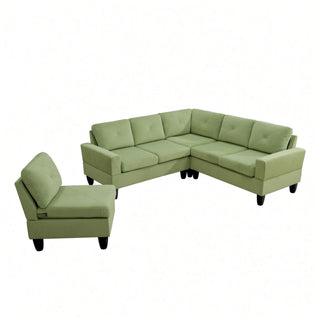 Modular L - Shaped Sectional Sofa, 6 Seater, 4 Piece Couch With Chaise - Green