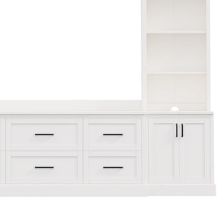 Arched Entertainment Center Wall Unit With 6 Drawers, Large TV Stand With Bookshelves