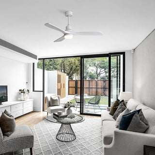 52" Blade Ceiling Fan With Remote Controlled LED Light And Quiet DC Motor - White