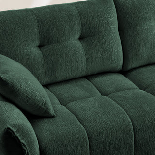 Elegant 3 Seater Sofa Set & Pillows Frame, High Rebound Cushions - Textured Green