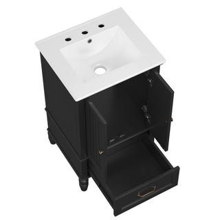 20" Bathroom Vanity With Sink Cabinet With 2 Doors, 2 Drawer, Magnetic Door Stopper, Adjustable Feet, Drop In Sink - Black