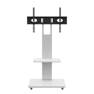 Mobile TV Stand With Shelf Floor Mount Cart For TVs With Lockable Wheels Ideal For Living Room Bedroom Or Office - White