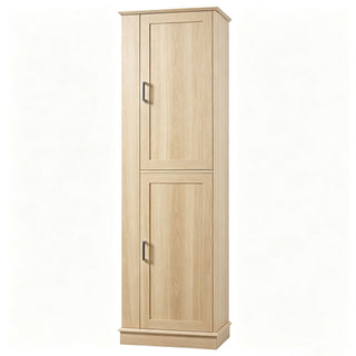 Tall Freestanding Bathroom Storage Cabinet With Adjustable Shelves And Side Hooks