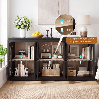Modern Arched Glass Sideboard With 6 Doors, Buffet Cabinet With Storage And Adjustable Shelves