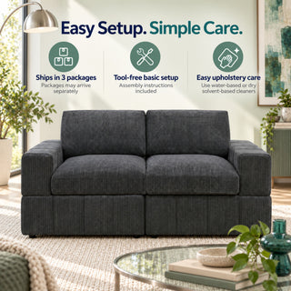 Oversized Modular Loveseat, 2 Piece Living Room Sofa Set - Dark Gray