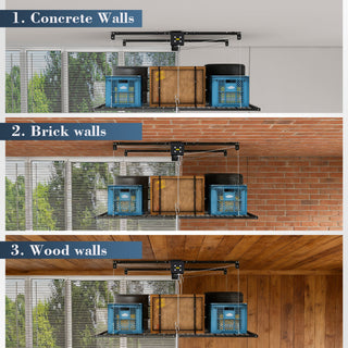 Overhead Garage Storage Rack For High Ceilings, Construction With Safety Lock - Black