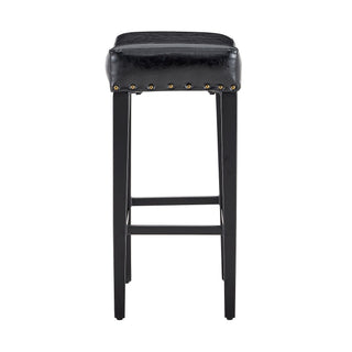 Bar Stool With Brass Nailhead Trim (Set of 2) - Black