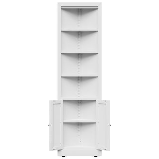 Tall Corner Storage Cabinet With 2 Doors, 5-Tier With Adjustable Shelve, Freestanding - White