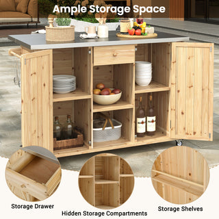 Outdoor Kitchen Island With Stainless Steel Top, Ample Storage Space, Towel And Spice Racks And A Bottle Opener