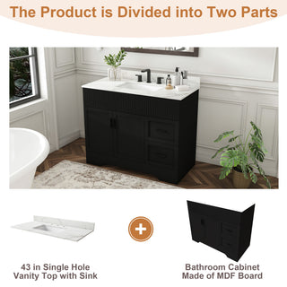 Bathroom Vanity Set, Fluted Cabinet, 3 Faucet Holes, Sink Included - Black
