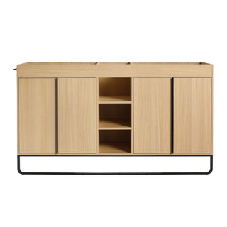 58" Freestanding Bathroom Cabinet With 4 Soft Close Doors & 3 Open Racks (Vanity Only, No Sink) - Oak