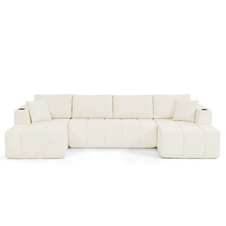 U - Shaped Sectional Sofa, Cup Holders & Side Pockets For Living Room