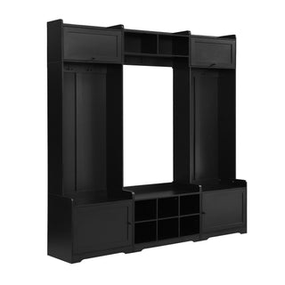 Wide Hall Tree With Shoe Storage, 4 In 1 Entryway Bench With 8 Cubbies, 7 Coat Hooks & Adjustable Shelf For Hallway - Black