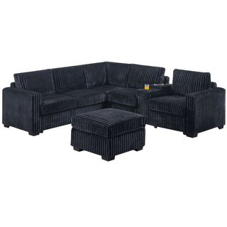 Contemporary L-Shaped Sectional Set With USB Console & Ottoman