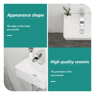 Ceramic Rectangle Wall Mount Bathroom Sink With Single Faucet Hole