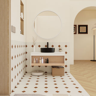 Floating Bathroom Vanity With Glossy Round Vessel Sink