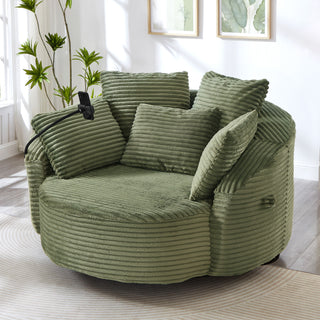 Swivel Accent Barrel Chair With Adjustable Phone Holder, 5 Pillows For Living Room