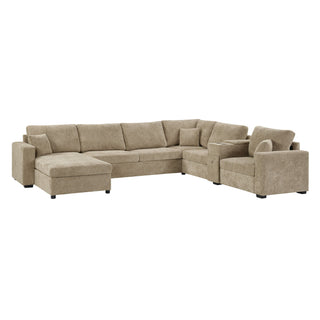 Modular 5 Seat U-Shape Sectional Sofa With Chaise Lounge, Built In Cup Holders And Storage Drawer