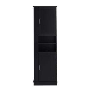Tall Freestanding Bathroom Storage Cabinet With Adjustable Shelves And Side Hooks Board, Rectangle Design