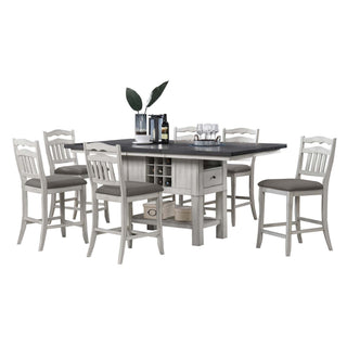 7 Piece Counter Height Dining Set With Storage Base And Ladder Back Chairs - Antique White / Gray